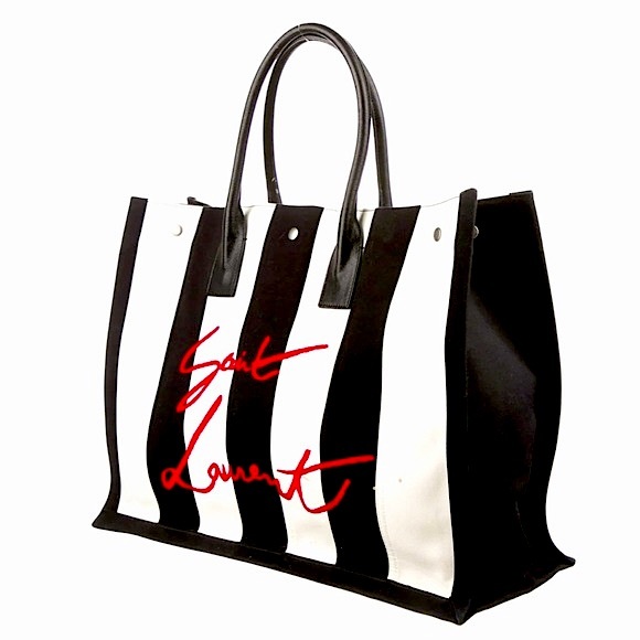 NEW RARE SAINT LAURENT Rive Gauche YSL Cabas Striped large Tote bag - Picture 2 of 10